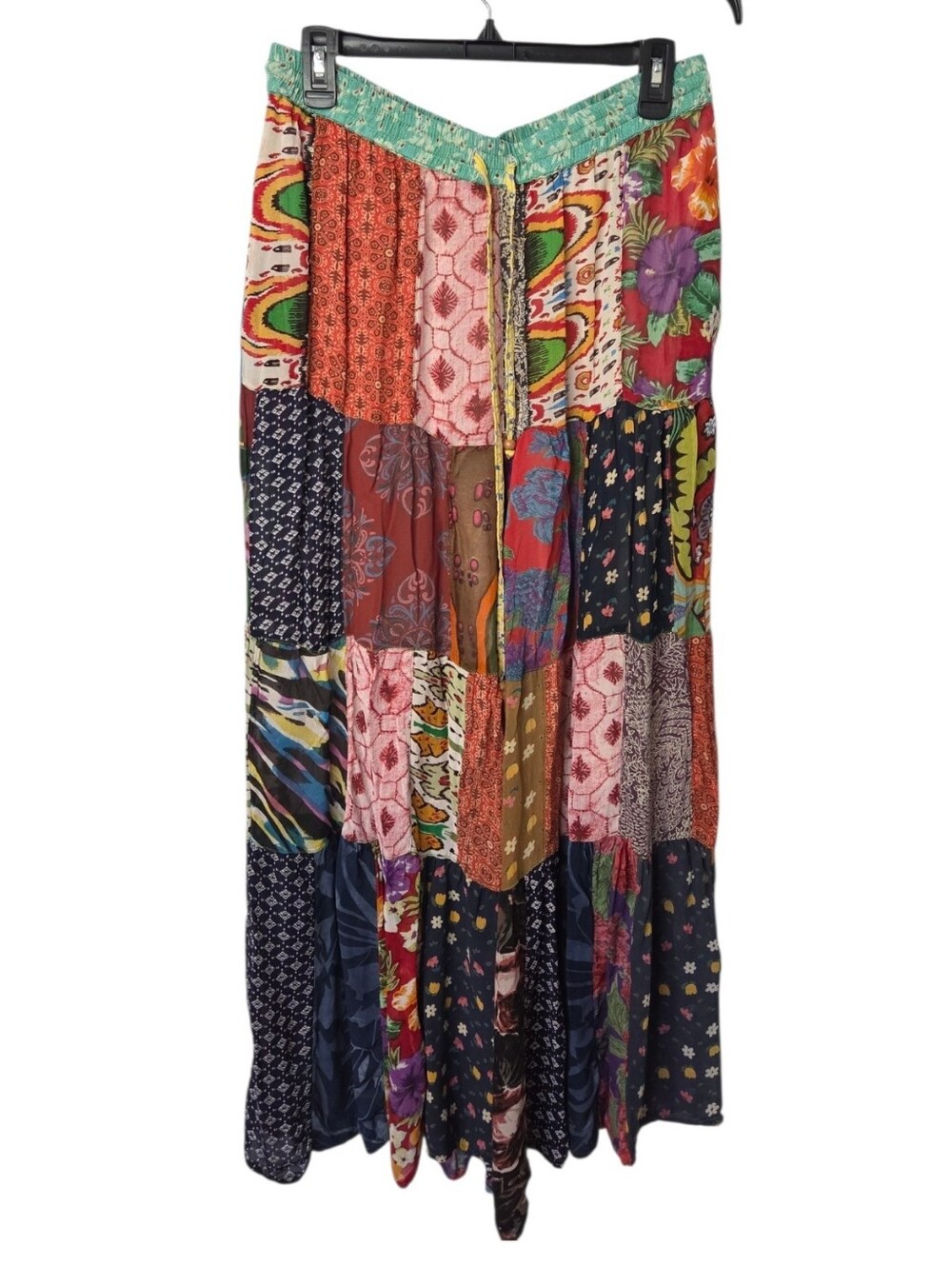 Young Threads Boho Patchwork Wide‑Leg Palazzo Pants XL Drawstring Pockets Flowy - Picture 2 of 14